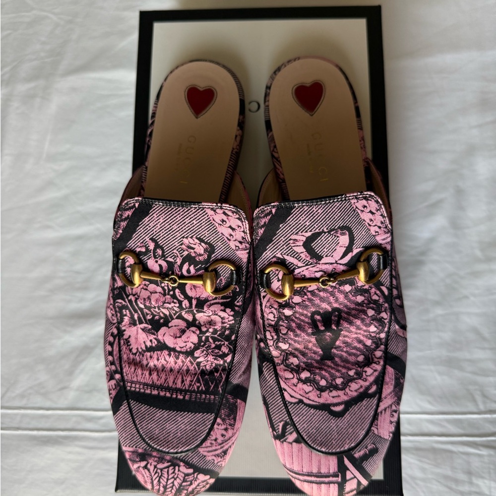 Gucci Pink and Black Patterned Mules